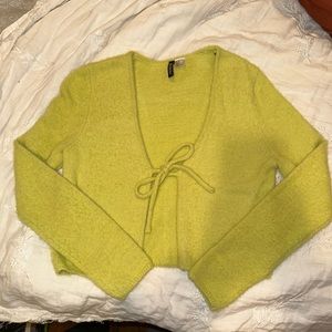 Lime green H&M fuzzy sweater cardigan